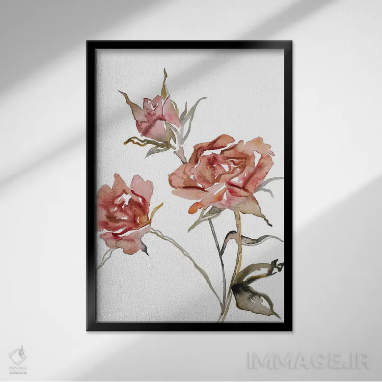 تابلو مینیمال مطالعه گل رز شماره ۵۷ اثر الیزابت بکر - نمای قابدار مشکی
