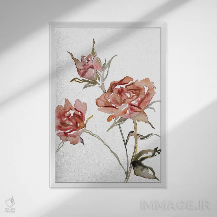 تابلو مینیمال مطالعه گل رز شماره ۵۷ اثر الیزابت بکر - نمای قابدار سفید
