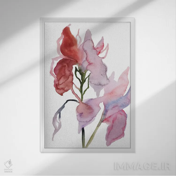 تابلو مینیمال دو گل زنبق شماره ۳ اثر الیزابت بکر - نمای قابدار سفید