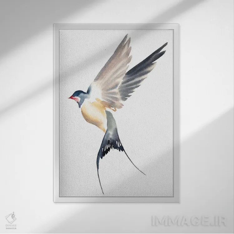 تابلو مینیمال پرستو شماره ۵۲ اثر الیزابت بکر - نمای قابدار سفید