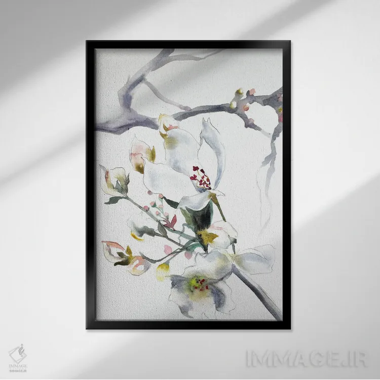 تابلو مدرن شکوفه گیلاس شماره ۹ اثر الیزابت بکر - نمای قابدار مشکی