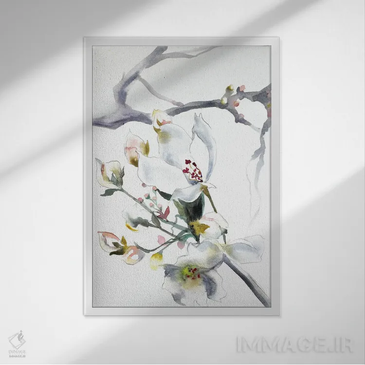 تابلو مدرن شکوفه گیلاس شماره ۹ اثر الیزابت بکر - نمای قابدار سفید
