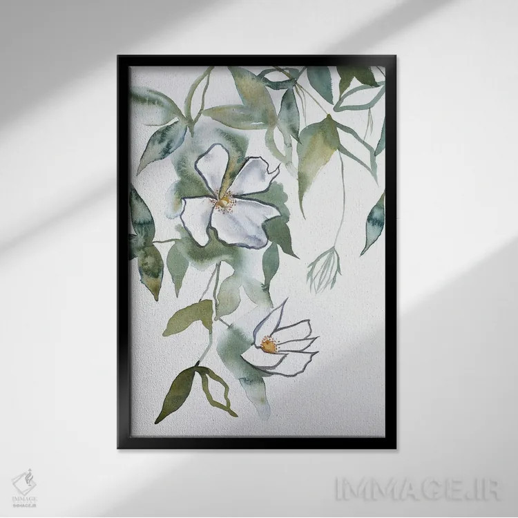 تابلو مینیمال شکوفه گیلاس شماره ۱۳ اثر الیزابت بکر - نمای قابدار مشکی