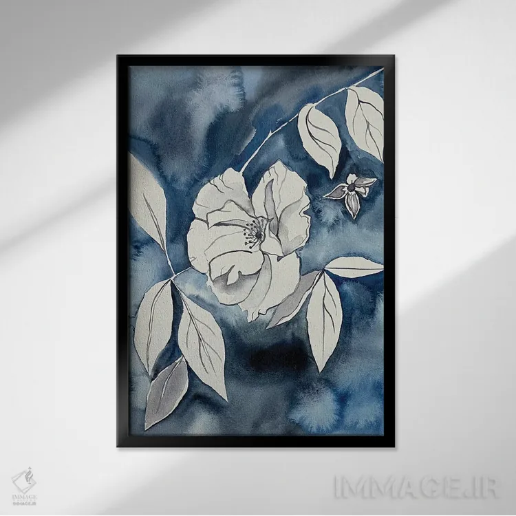 تابلو مینیمال رز وحشی شماره ۱۵ اثر الیزابت بکر - نمای قابدار مشکی