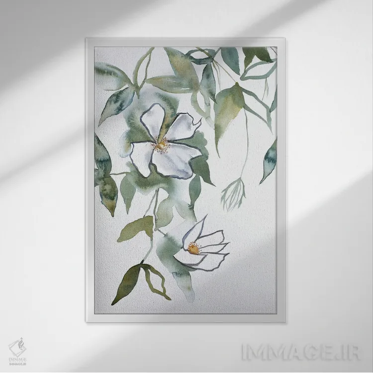 تابلو مینیمال شکوفه گیلاس شماره ۱۳ اثر الیزابت بکر - نمای قابدار سفید
