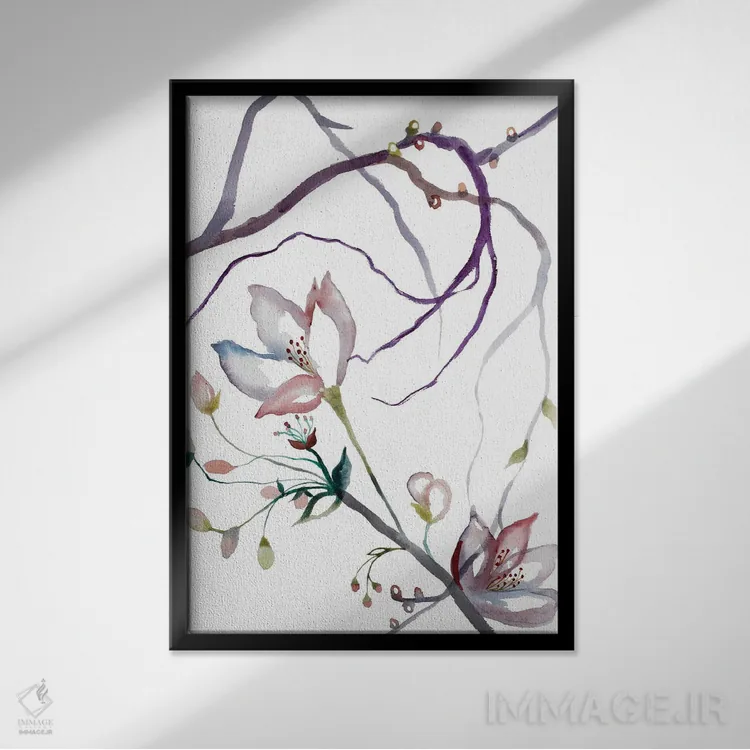تابلو مینیمال شکوفه گیلاس شماره ۳۱ اثر الیزابت بکر - نمای قابدار مشکی