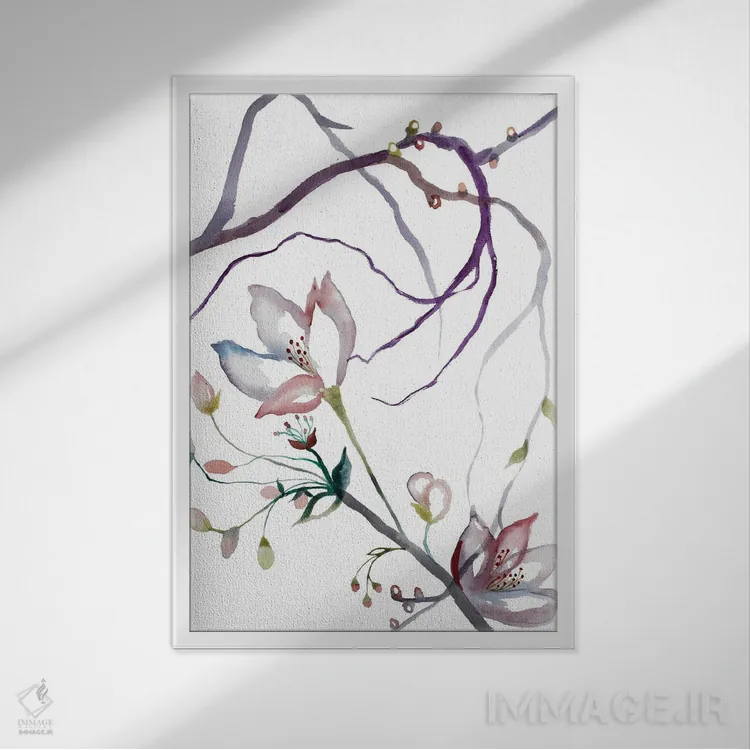 تابلو مینیمال شکوفه گیلاس شماره ۳۱ اثر الیزابت بکر - نمای قابدار سفید