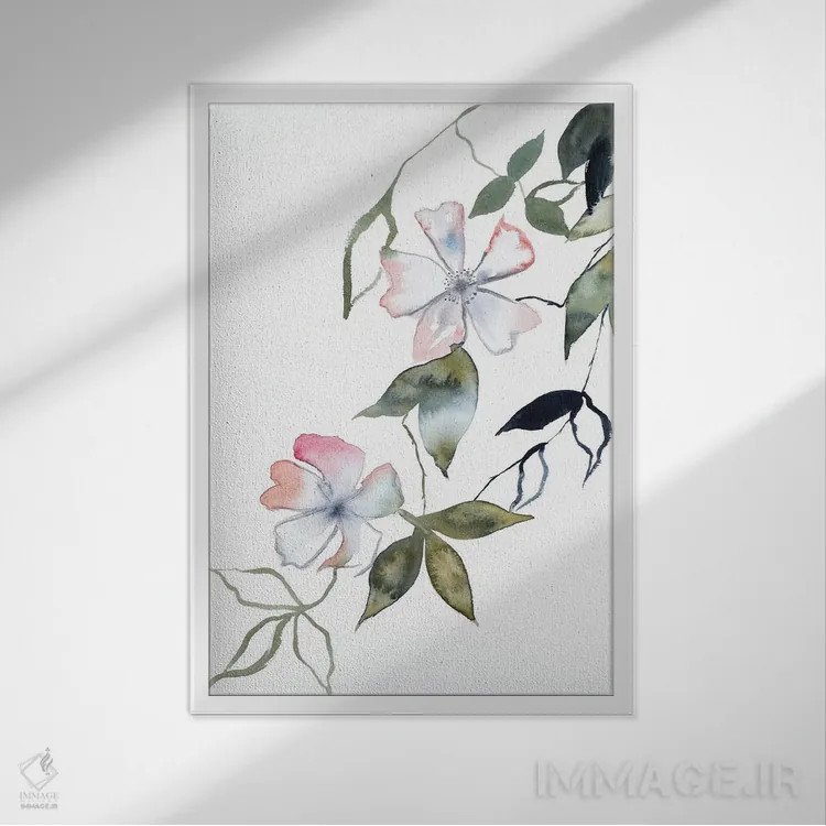 تابلو مینیمال شکوفه گیلاس شماره ۱۴ اثر الیزابت بکر - نمای قابدار سفید