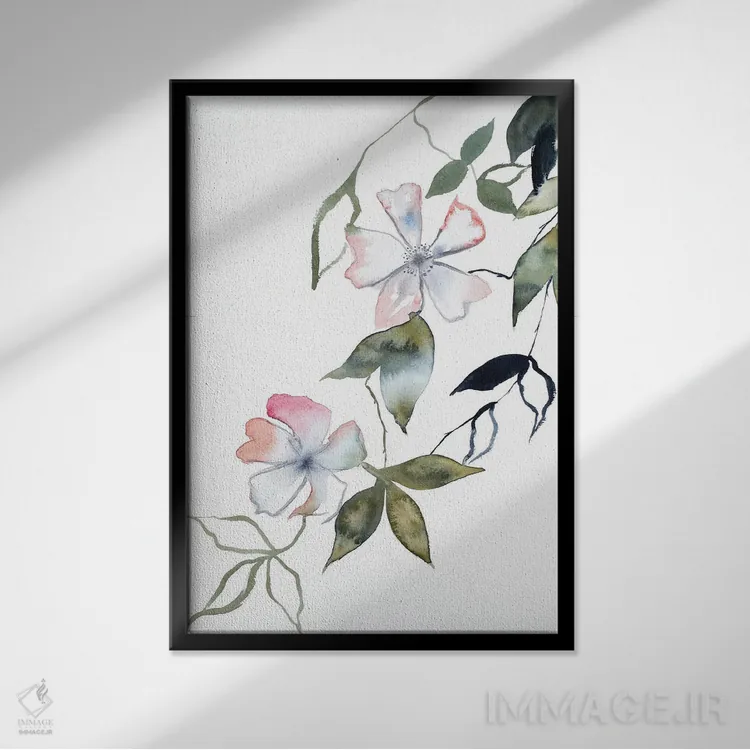 تابلو مینیمال شکوفه گیلاس شماره ۱۴ اثر الیزابت بکر - نمای قابدار مشکی
