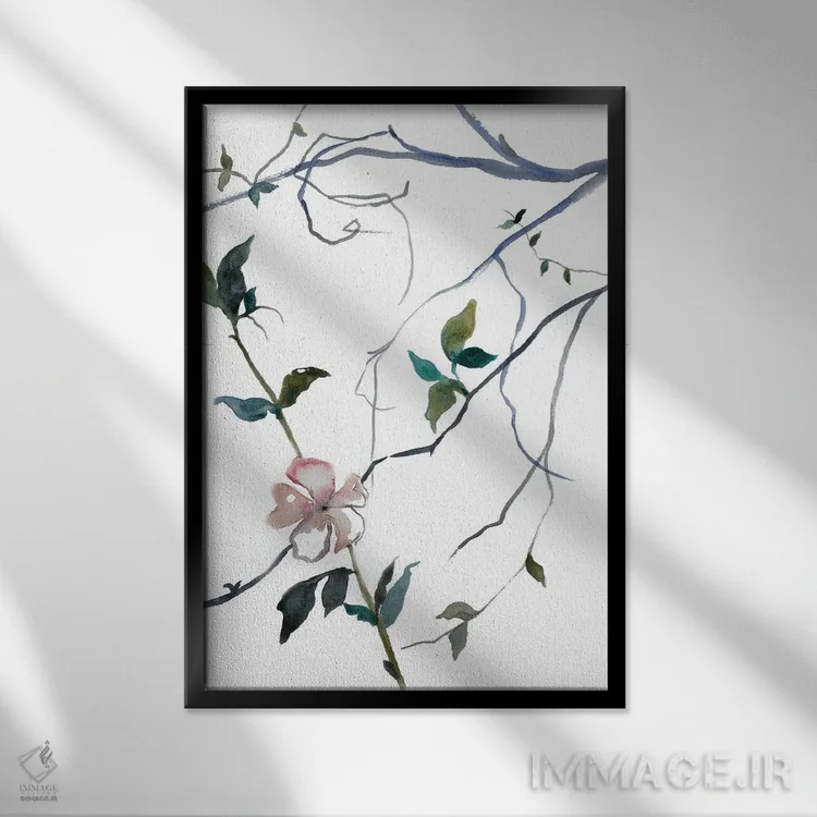 تابلو مینیمال شکوفه گیلاس شماره ۳۲ اثر الیزابت بکر - نمای قابدار مشکی