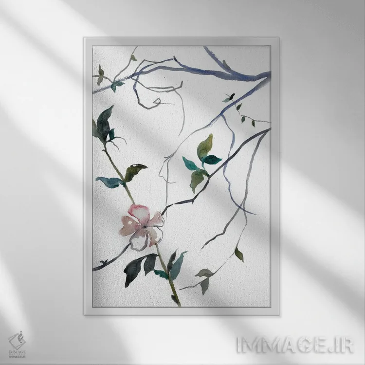 تابلو مینیمال شکوفه گیلاس شماره ۳۲ اثر الیزابت بکر - نمای قابدار سفید