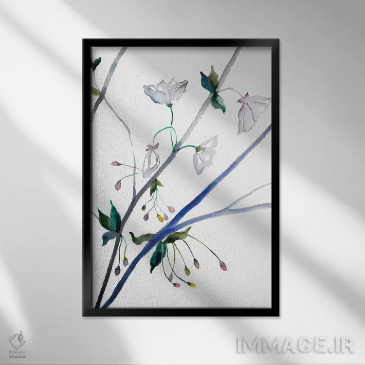 تابلو مینیمال شکوفه گیلاس شماره ۳۴ اثر الیزابت بکر - نمای قابدار مشکی