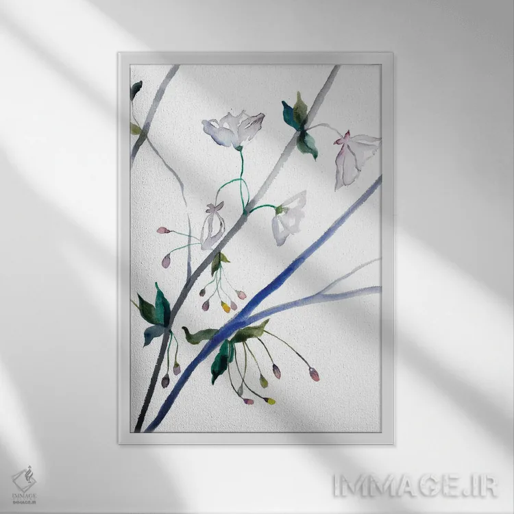 تابلو مینیمال شکوفه گیلاس شماره ۳۴ اثر الیزابت بکر - نمای قابدار سفید