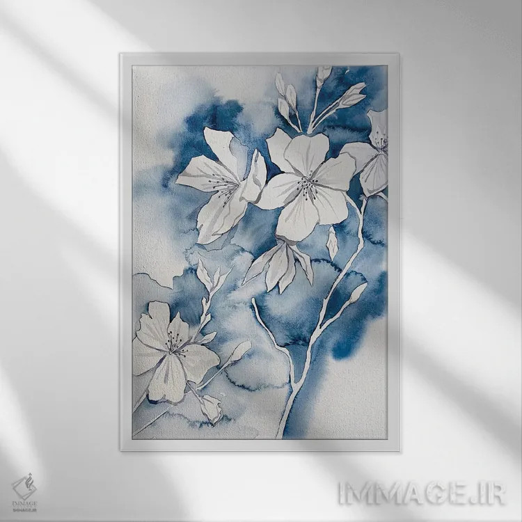 تابلو مینیمال شکوفه گیلاس شماره ۳۶ اثر الیزابت بکر - نمای قابدار سفید
