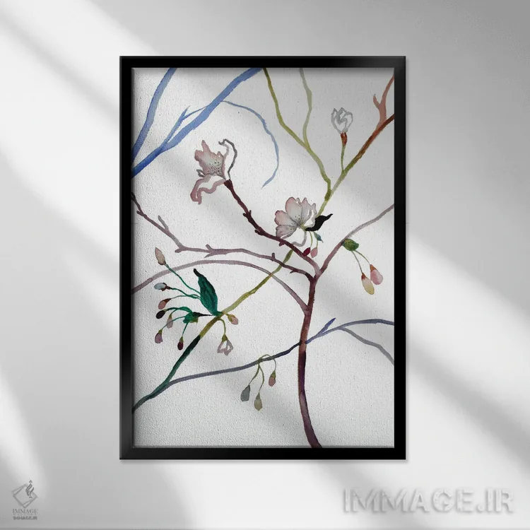 تابلو مینیمال شکوفه گیلاس شماره ۳۵ اثر الیزابت بکر - نمای قابدار مشکی