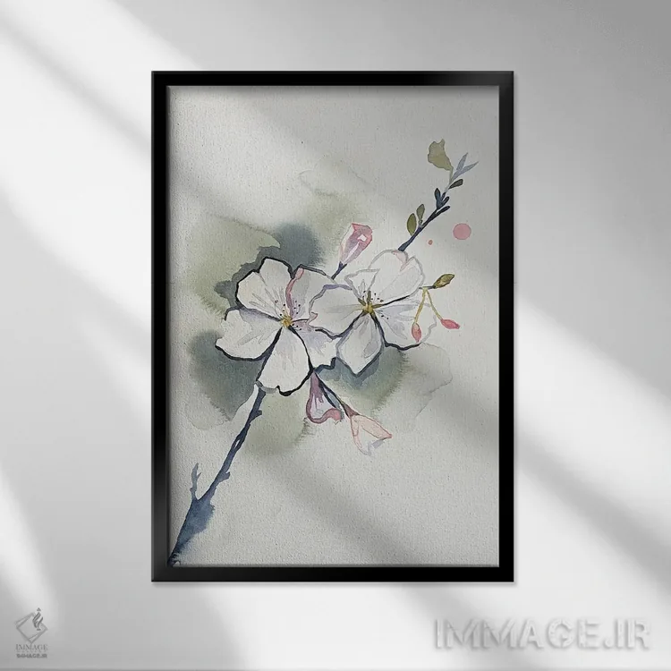 تابلو مینیمال شکوفه گیلاس شماره ۳۷ اثر الیزابت بکر - نمای قابدار مشکی