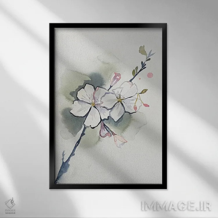 تابلو مینیمال شکوفه گیلاس شماره ۳۷ اثر الیزابت بکر - نمای قابدار مشکی