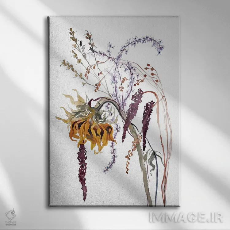 تابلو مینیمال دسته گل پاییزی شماره ۵ اثر الیزابت بکر - نمای روبهرو روی دیوار