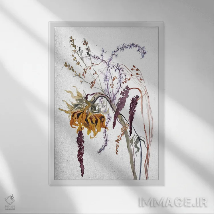 تابلو مینیمال دسته گل پاییزی شماره ۵ اثر الیزابت بکر - نمای قابدار سفید