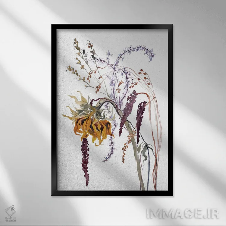 تابلو مینیمال دسته گل پاییزی شماره ۵ اثر الیزابت بکر - نمای قابدار مشکی