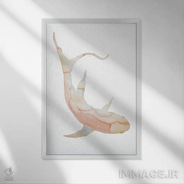 تابلو مینیمال ماهی شماره ۲ اثر الیزابت بکر - نمای قابدار سفید