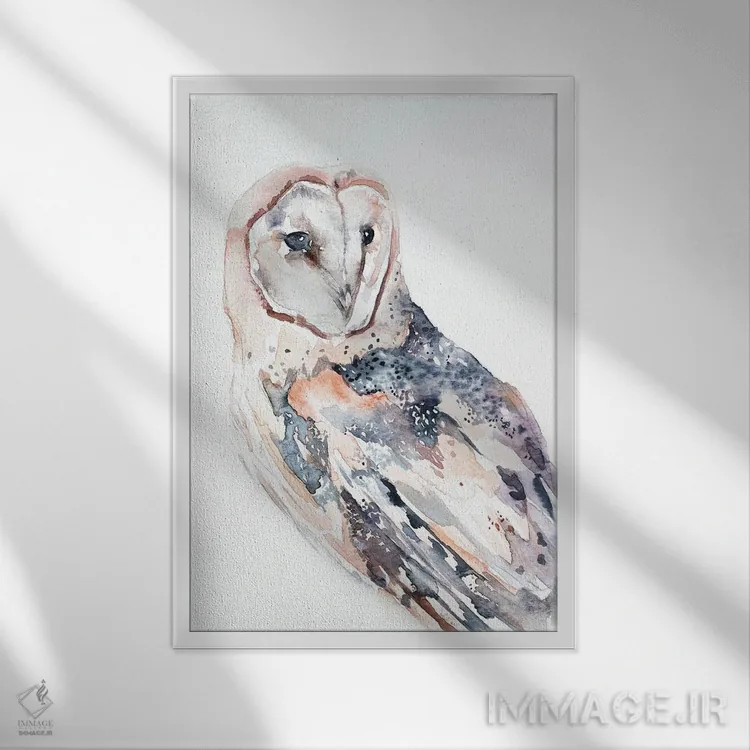 تابلو مینیمال جغد انبار شماره ۲ اثر الیزابت بکر - نمای قابدار سفید