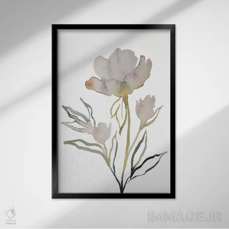 تابلو مینیمال گل دار شماره ۱۳ اثر الیزابت بکر - نمای قابدار مشکی