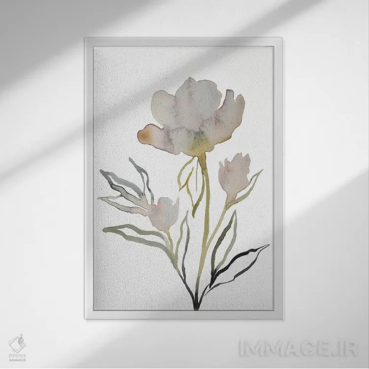 تابلو مینیمال گل دار شماره ۱۳ اثر الیزابت بکر - نمای قابدار سفید