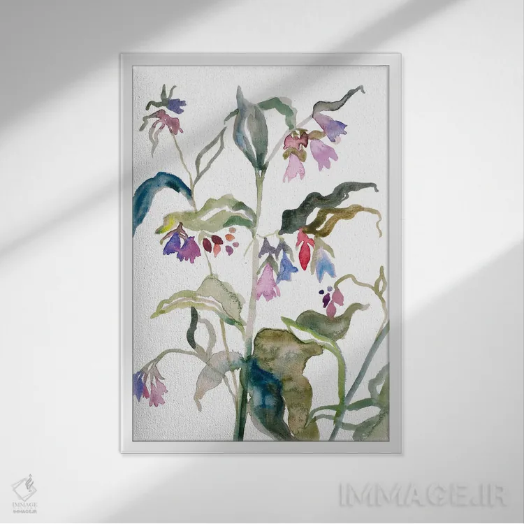 تابلو مینیمال گل دار شماره ۹ اثر الیزابت بکر - نمای قابدار سفید