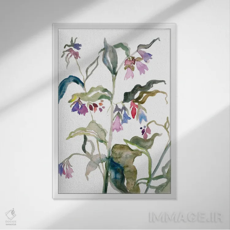 تابلو مینیمال گل دار شماره ۹ اثر الیزابت بکر - نمای قابدار سفید