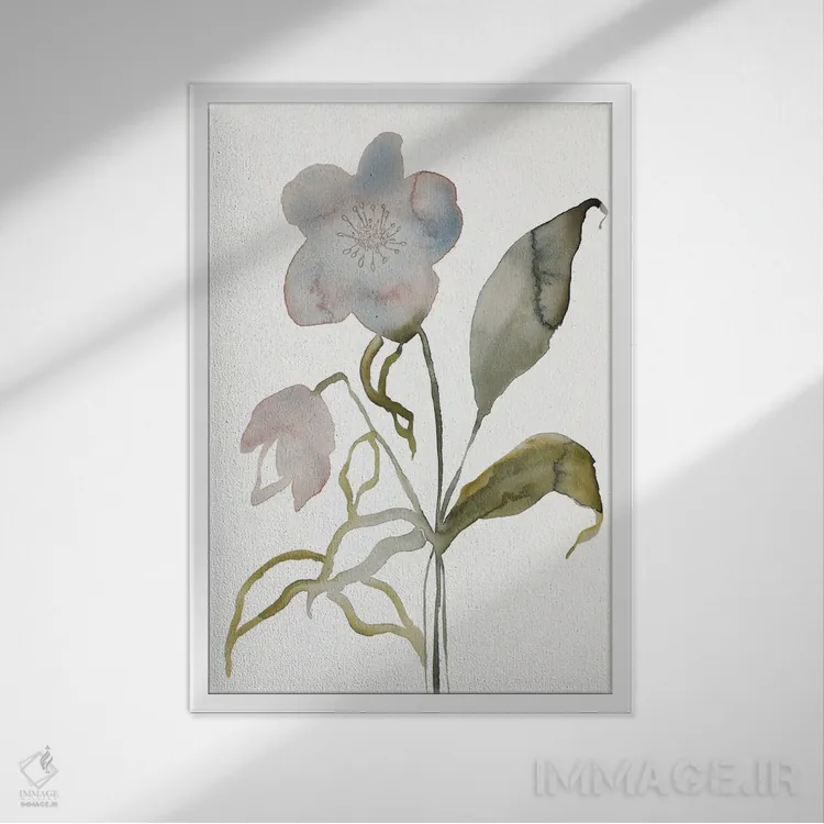 تابلو مینیمال گل دار شماره ۱۵ اثر الیزابت بکر - نمای قابدار سفید