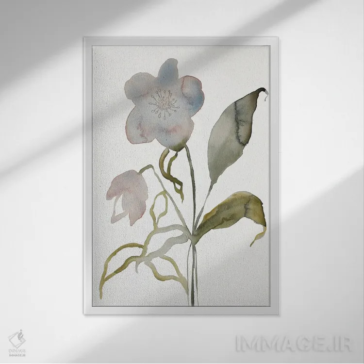 تابلو مینیمال گل دار شماره ۱۵ اثر الیزابت بکر - نمای قابدار سفید