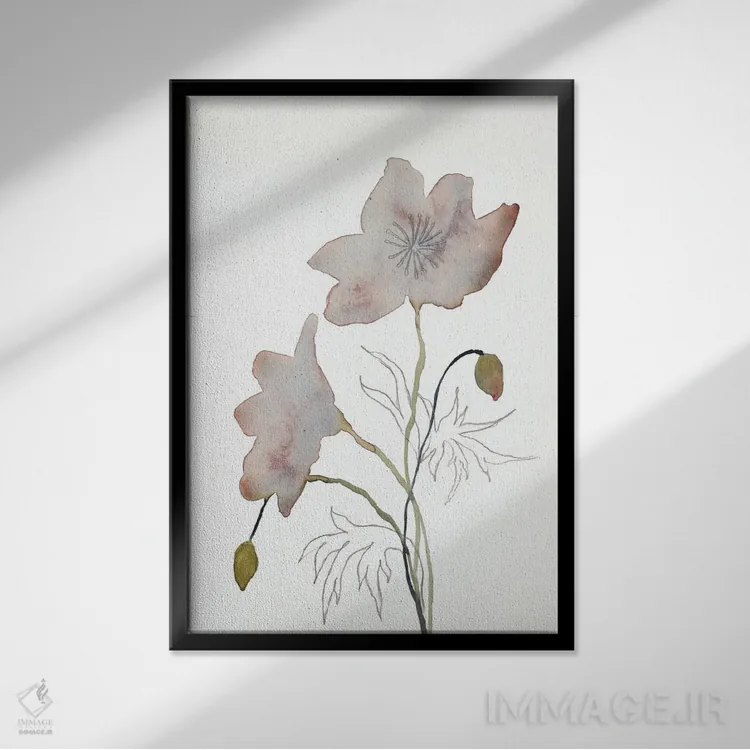 تابلو مینیمال گل دار شماره ۱۴ اثر الیزابت بکر - نمای قابدار مشکی