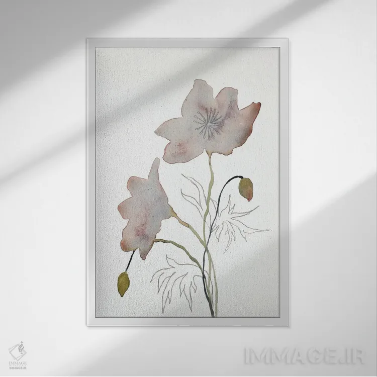 تابلو مینیمال گل دار شماره ۱۴ اثر الیزابت بکر - نمای قابدار سفید