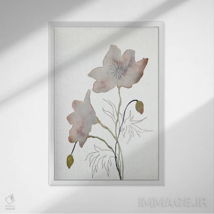 تابلو مینیمال گل دار شماره ۱۴ اثر الیزابت بکر - نمای قابدار سفید