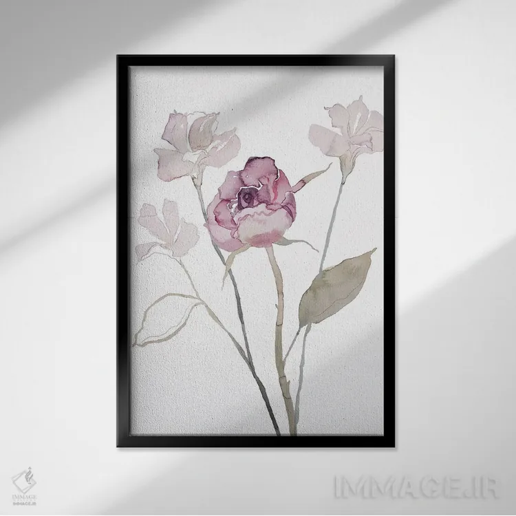 تابلو مینیمال گل دار شماره ۱۶ اثر الیزابت بکر - نمای قابدار مشکی