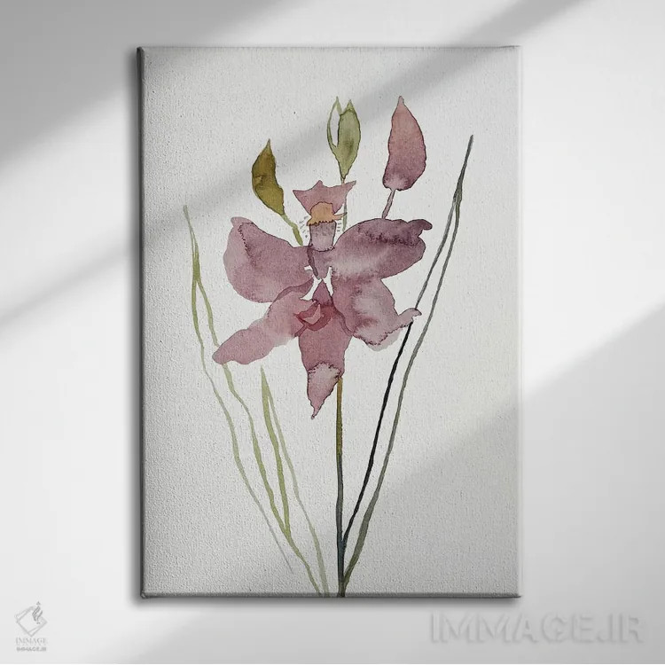 تابلو مینیمال ارکیده چمنی صورتی شماره ۳ اثر الیزابت بکر - نمای روبهرو روی دیوار