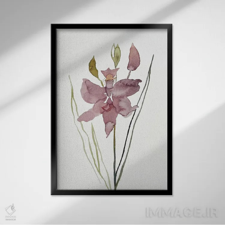 تابلو مینیمال ارکیده چمنی صورتی شماره ۳ اثر الیزابت بکر - نمای قابدار مشکی