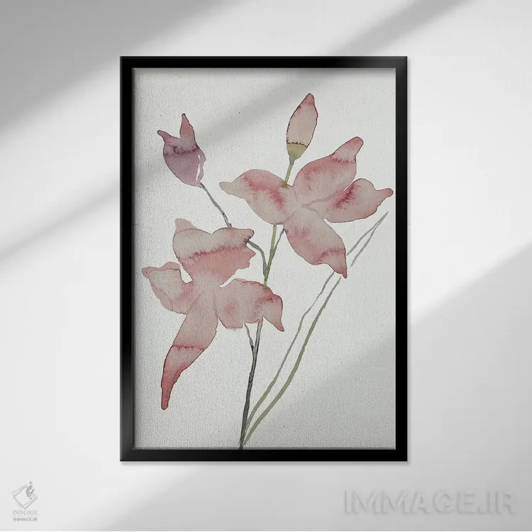 تابلو مینیمال ارکیده چمنی صورتی شماره ۱ اثر الیزابت بکر - نمای قابدار مشکی