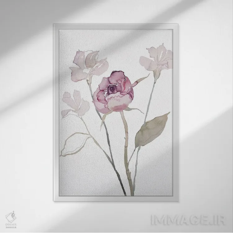 تابلو مینیمال گل دار شماره ۱۶ اثر الیزابت بکر - نمای قابدار سفید