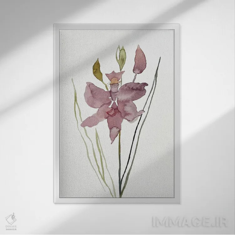تابلو مینیمال ارکیده چمنی صورتی شماره ۳ اثر الیزابت بکر - نمای قابدار سفید