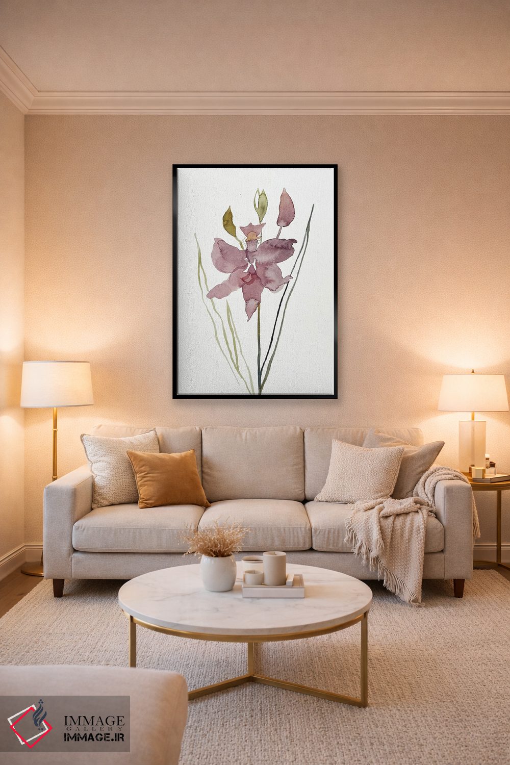 تابلو مینیمال ارکیده چمنی صورتی شماره ۳ اثر الیزابت بکر - D3B
