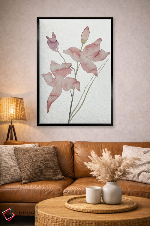 تابلو مینیمال ارکیده چمنی صورتی شماره ۱ اثر الیزابت بکر - D4B