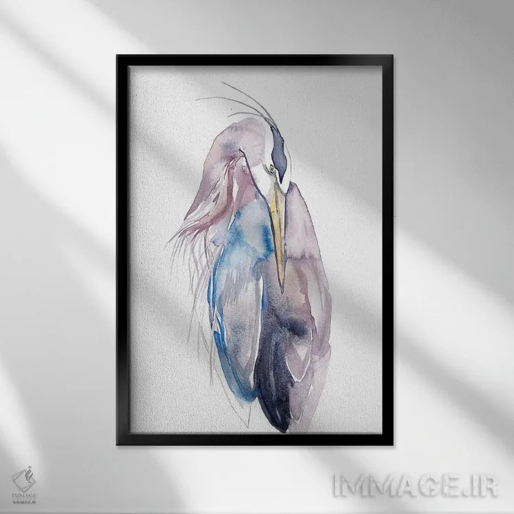 تابلو مینیمال مرغ ماهی خوار شماره ۱۷ اثر الیزابت بکر - نمای قابدار مشکی