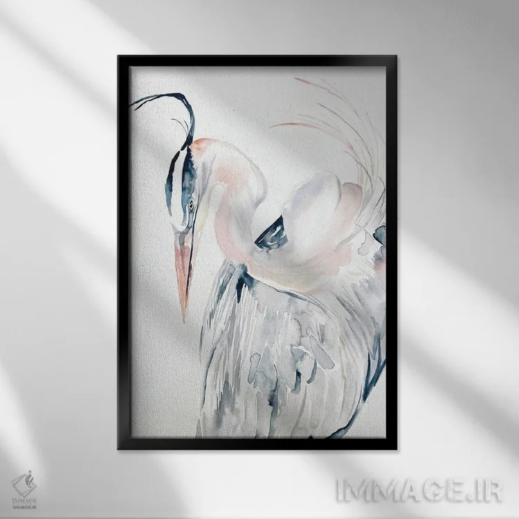 تابلو مینیمال مرغ ماهی خوار شماره ۱۳ اثر الیزابت بکر - نمای قابدار مشکی