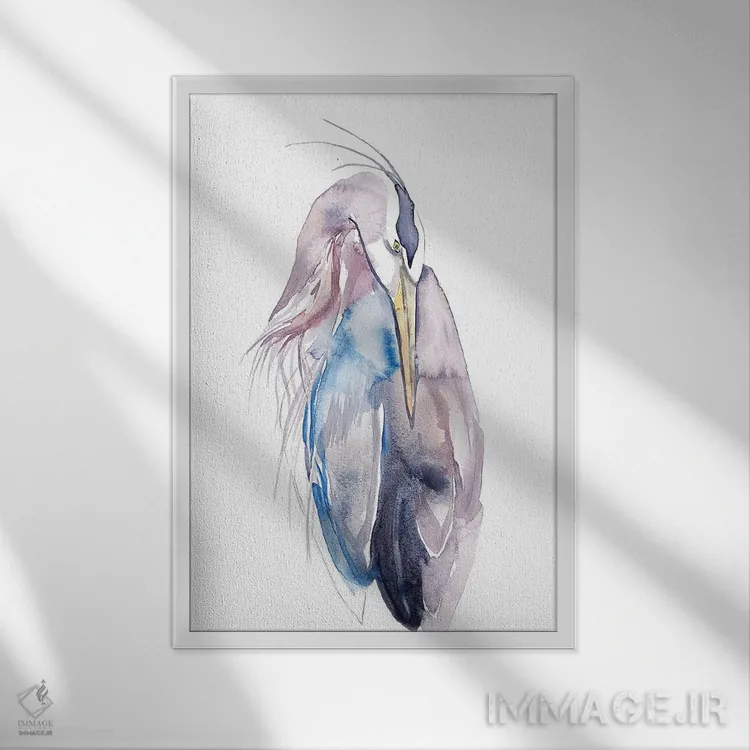 تابلو مینیمال مرغ ماهی خوار شماره ۱۷ اثر الیزابت بکر - نمای قابدار سفید