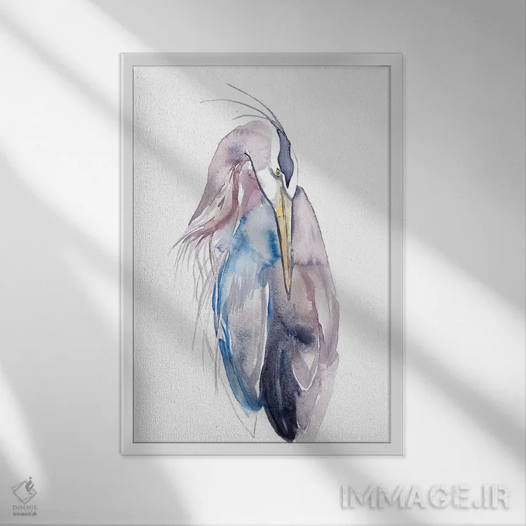 تابلو مینیمال مرغ ماهی خوار شماره ۱۷ اثر الیزابت بکر - نمای قابدار سفید
