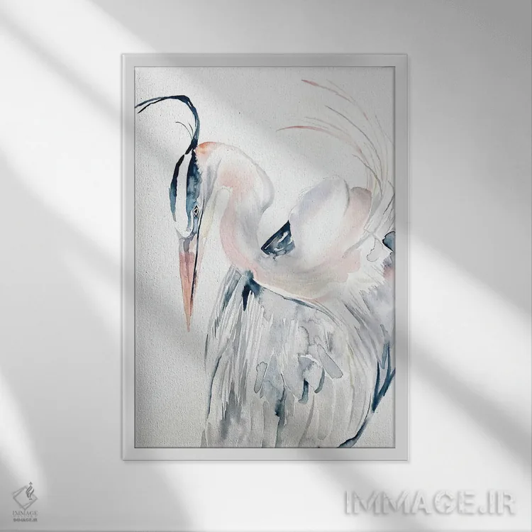 تابلو مینیمال مرغ ماهی خوار شماره ۱۳ اثر الیزابت بکر - نمای قابدار سفید