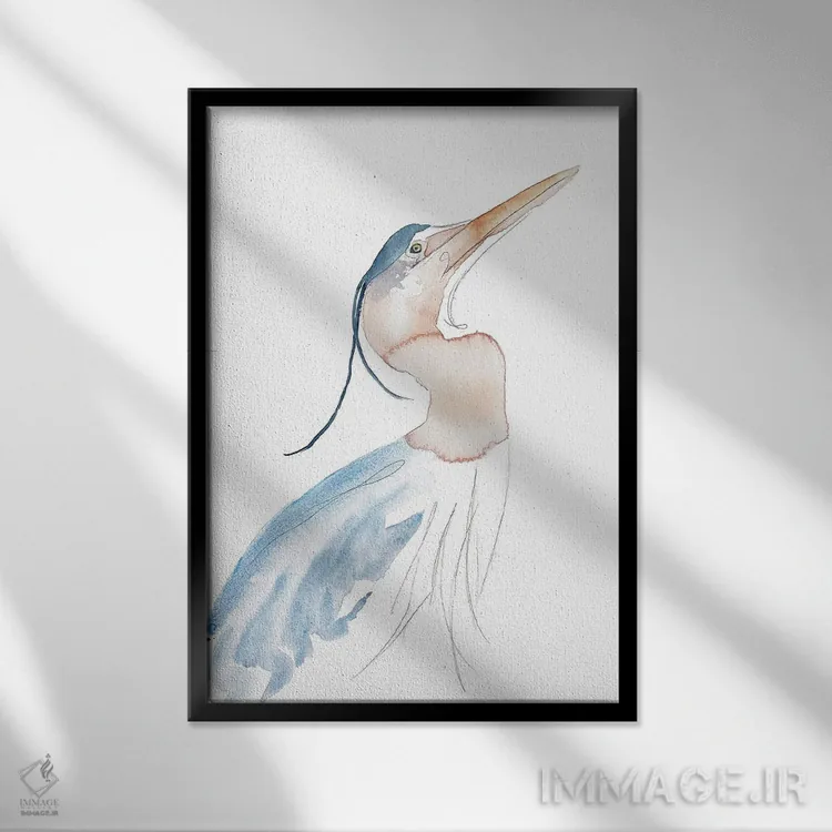 تابلو مینیمال مرغ ماهی خوار شماره ۱۵ اثر الیزابت بکر - نمای قابدار مشکی