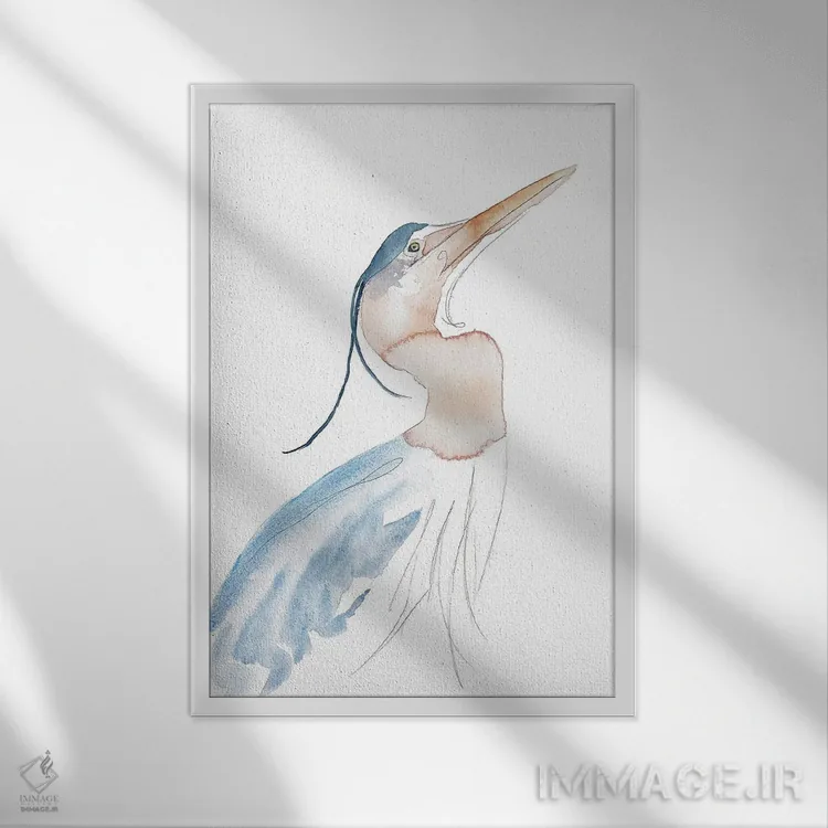 تابلو مینیمال مرغ ماهی خوار شماره ۱۵ اثر الیزابت بکر - نمای قابدار سفید